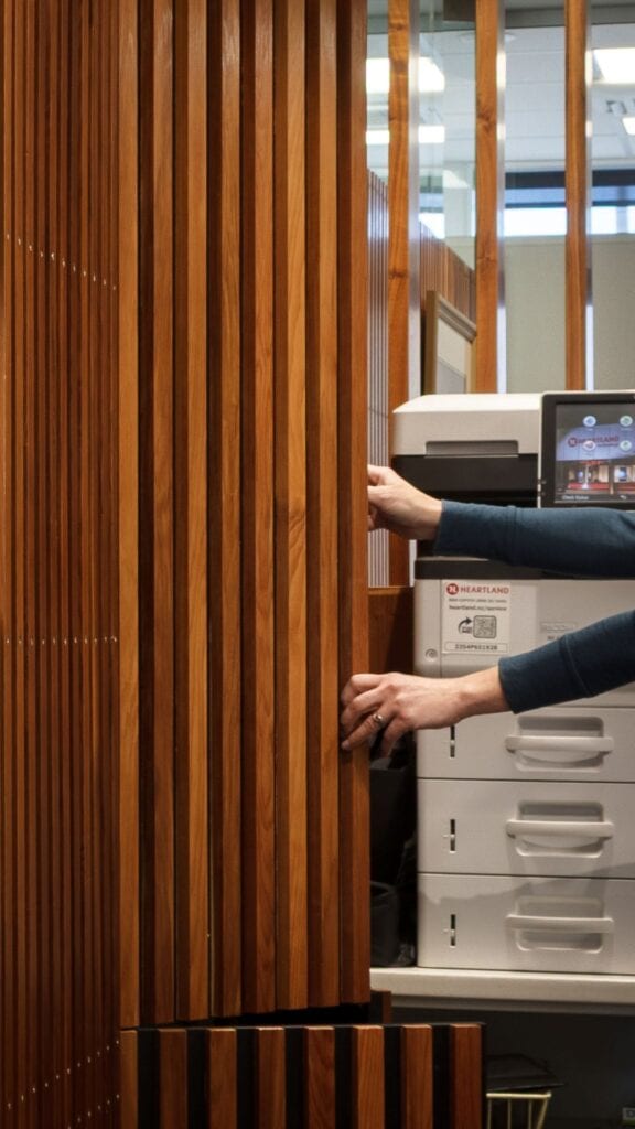 opening cupboards behind reception Gresson Dorman
