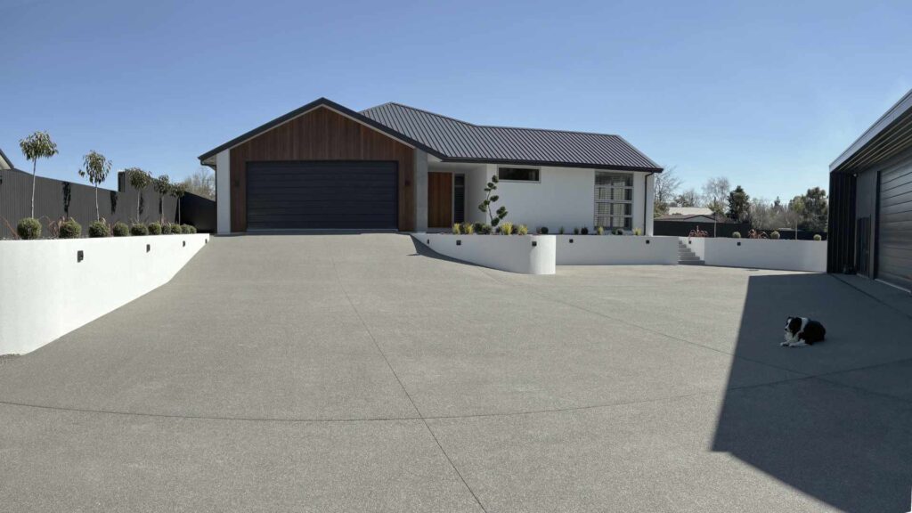 pano driveway and house and garage driveway